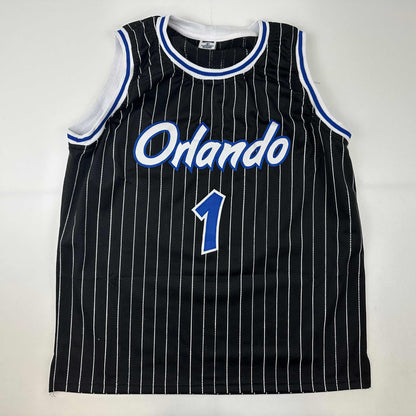 Facsimile Autographed Anfernee Penny Hardaway Orlando Black Pinstripe Reprint Laser Auto Basketball Jersey Size Men's XL