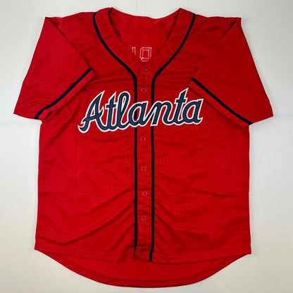 Facsimile Autographed Ozzie Albies Atlanta Red Reprint Laser Auto Baseball Jersey Size Men's XL