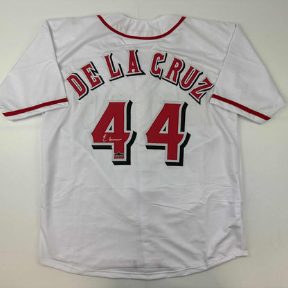 Facsimile Autographed Elly De La Cruz Cincinnati White Reprint Laser Auto Baseball Jersey Size Men's XL