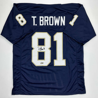 Facsimile Autographed Tim Brown Notre Dame Blue Reprint Laser Auto College Football Jersey Size Men's XL