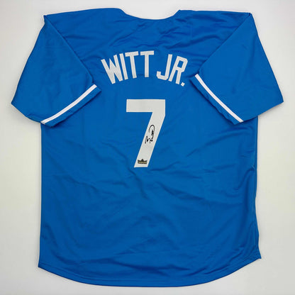 Facsimile Autographed Bobby Witt Jr Kansas City Blue Reprint Laser Auto Baseball Jersey Size Men's XL