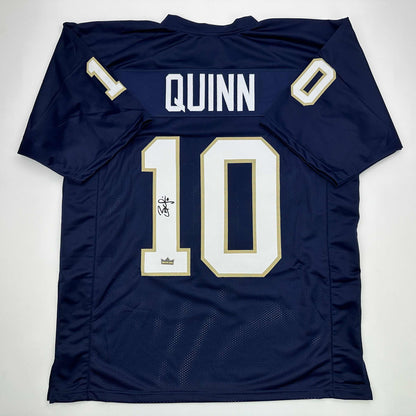 Facsimile Autographed Brady Quinn Notre Dame Blue Reprint Laser Auto College Football Jersey Size Men's XL