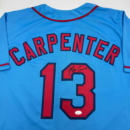 Autographed/Signed Matt Carpenter St. Louis Blue Baseball Jersey JSA COA