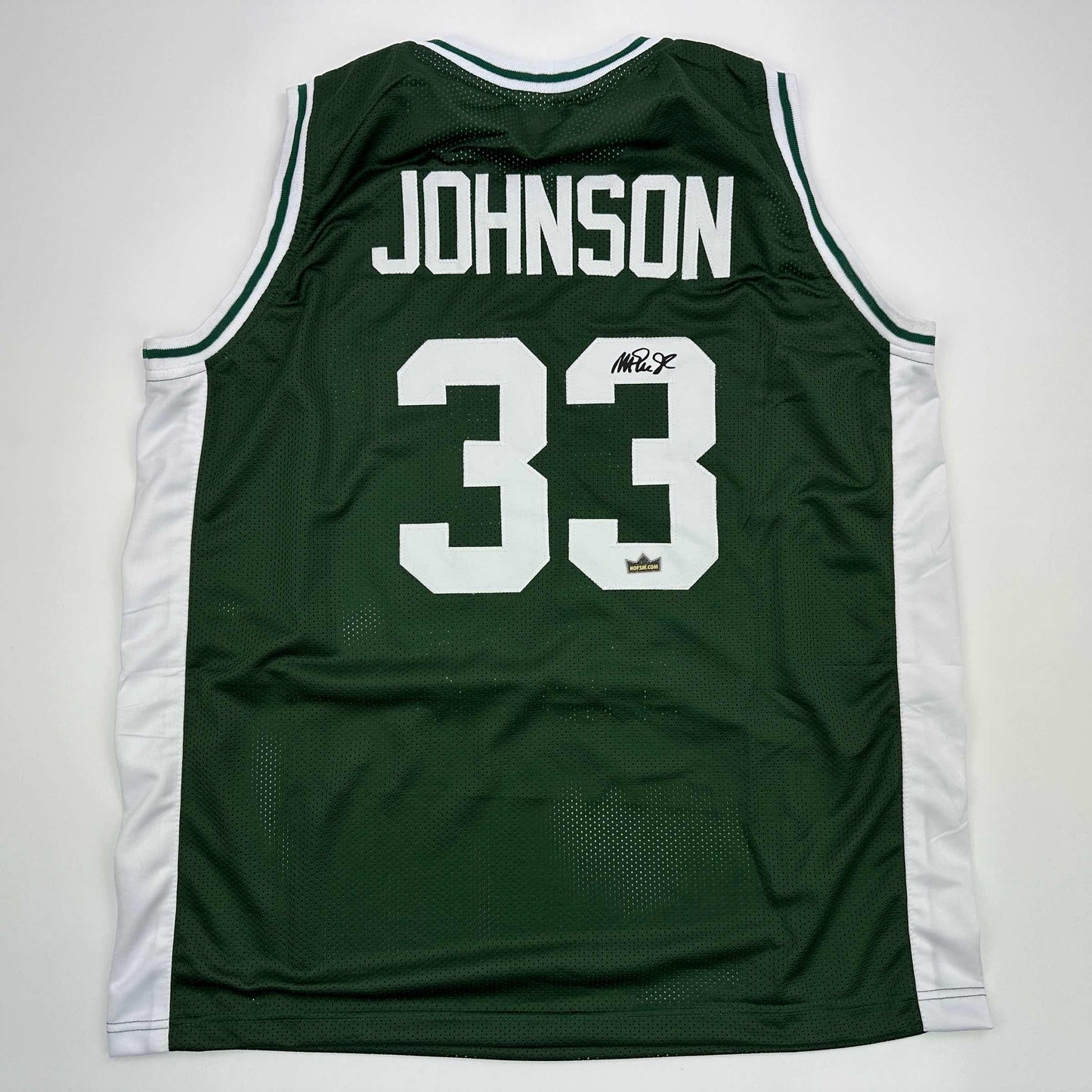 Facsimile Autographed Earvin Magic Johnson Michigan State Green Reprint Laser Auto College Basketball Jersey Size Men's XL