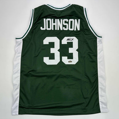 Facsimile Autographed Earvin Magic Johnson Michigan State Green Reprint Laser Auto College Basketball Jersey Size Men's XL