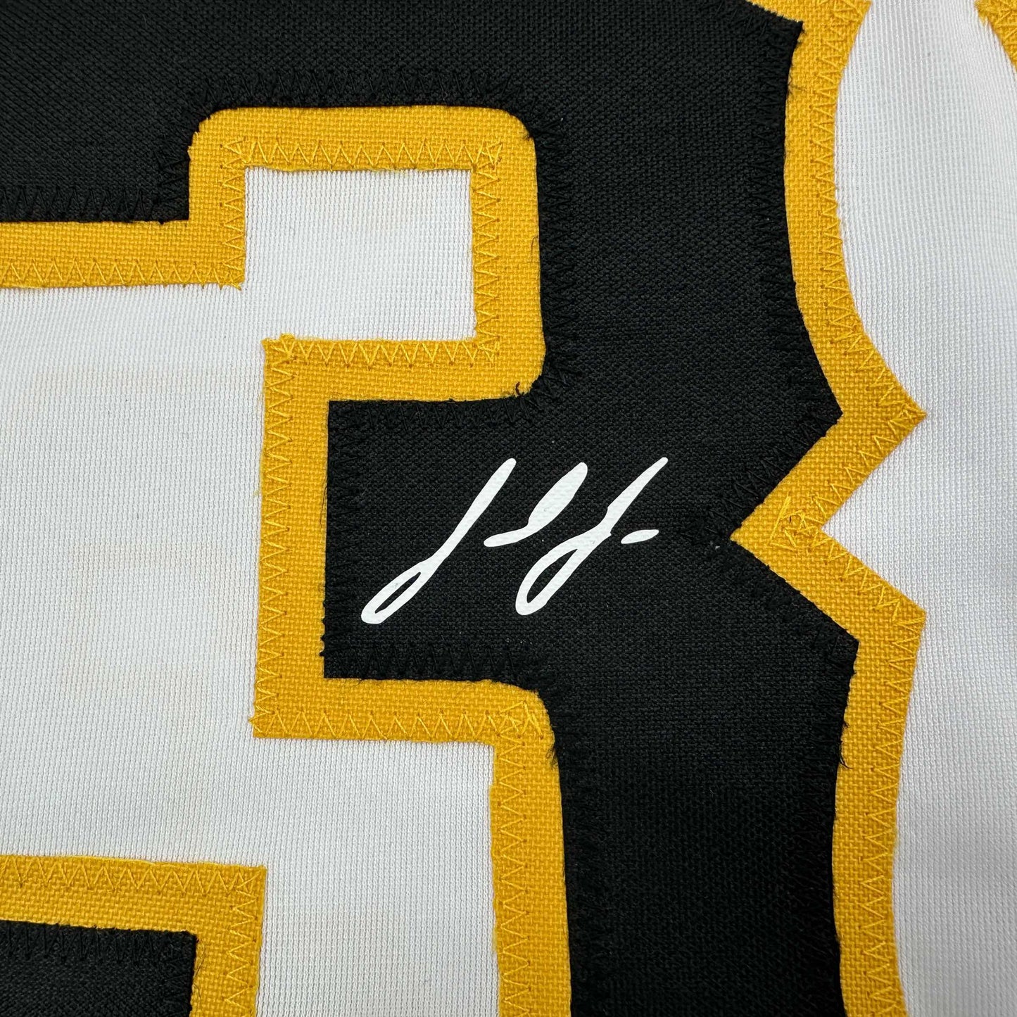 Framed Facsimile Autographed Jared Jones 35x39 Pittsburgh White Reprint Laser Auto Baseball Jersey