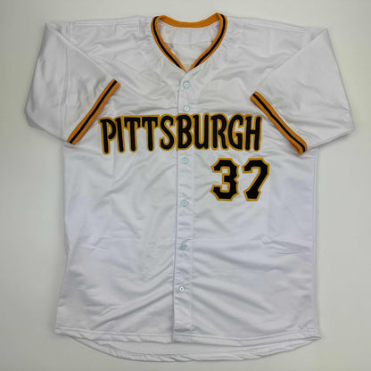 Facsimile Autographed Jared Jones Pittsburgh White Reprint Laser Auto Baseball Jersey Size Men's XL