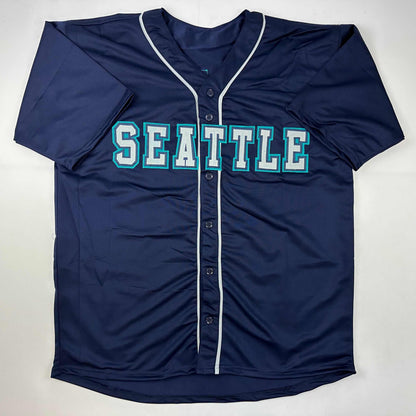 Autographed/Signed Felix Hernandez Seattle Blue Baseball Jersey JSA COA