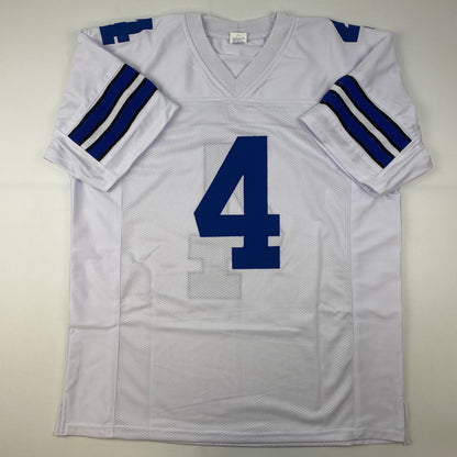 Facsimile Autographed Dak Prescott Dallas White Reprint Laser Auto Football Jersey Size Men's XL
