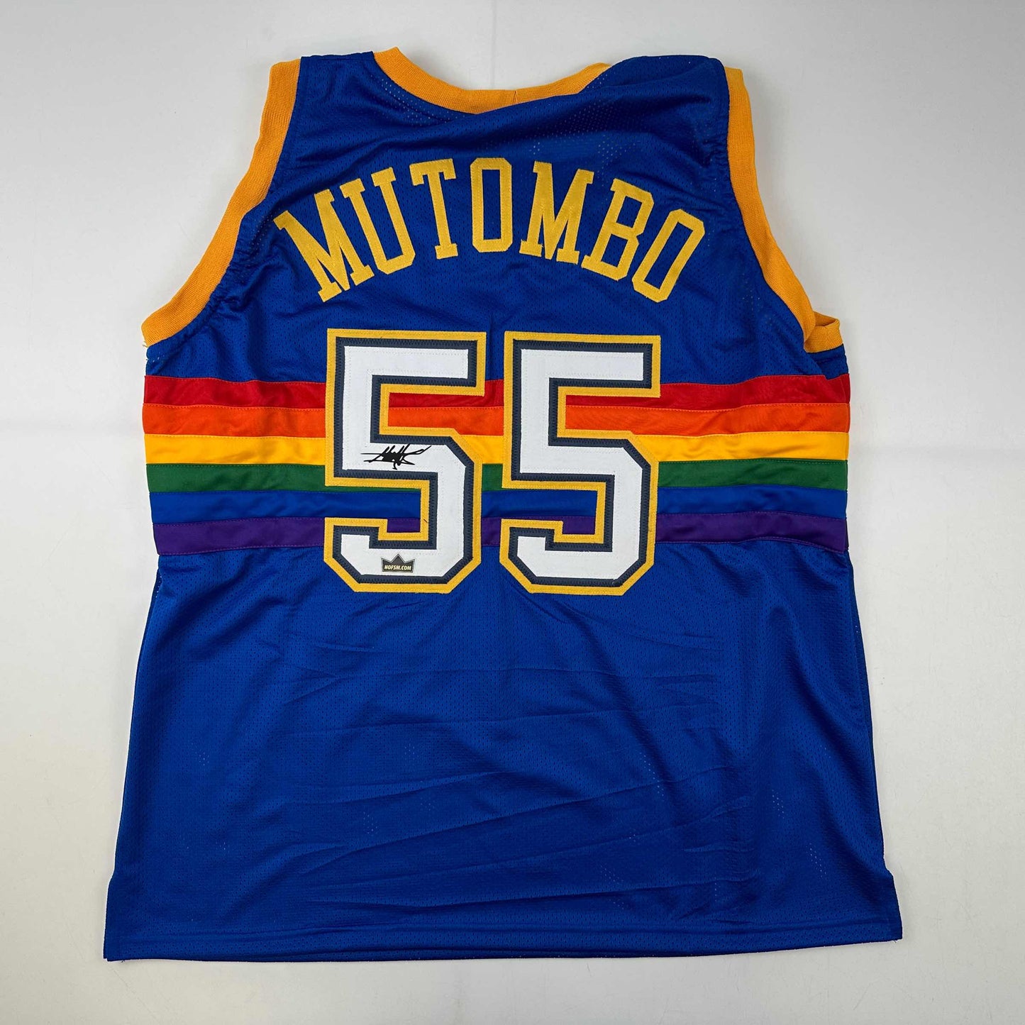 Facsimile Autographed Dikembe Mutombo Denver Blue Reprint Laser Auto Basketball Jersey Size Men's XL