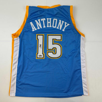 Facsimile Autographed Carmelo Anthony Denver Blue Reprint Laser Auto Basketball Jersey Size Men's XL