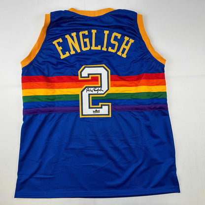 Facsimile Autographed Alex English Denver Blue Reprint Laser Auto Basketball Jersey Size Men's XL