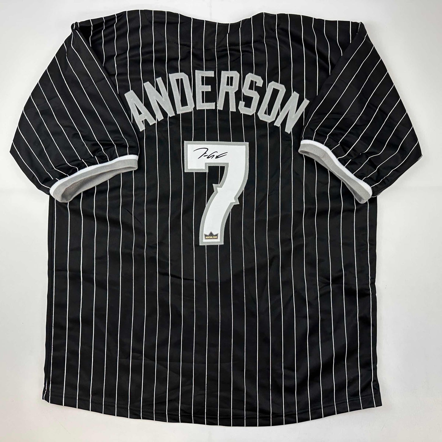 Facsimile Autographed Tim Anderson Chicago Black Pinstripe City Connect Reprint Laser Auto Baseball Jersey Size Men's XL