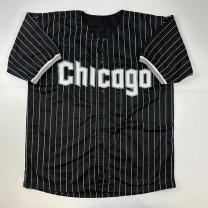 Facsimile Autographed Tim Anderson Chicago Black Pinstripe City Connect Reprint Laser Auto Baseball Jersey Size Men's XL