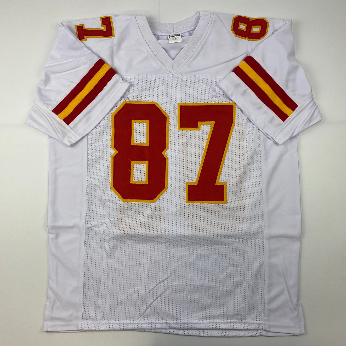 Facsimile Autographed Travis Kelce Kansas City White Reprint Laser Auto Football Jersey Size Men's XL