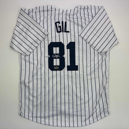 Facsimile Autographed Luis Gil New York Pinstripe Reprint Laser Auto Baseball Jersey Size Men's XL
