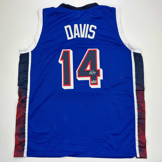Facsimile Autographed Anthony Davis 2024 United States Team USA Blue Reprint Laser Auto Basketball Jersey Size Men's XL