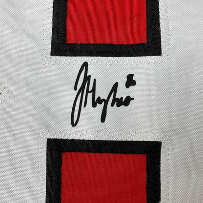 Facsimile Autographed Jack Hughes New Jersey Red Reprint Laser Auto Hockey Jersey Size Men's XL