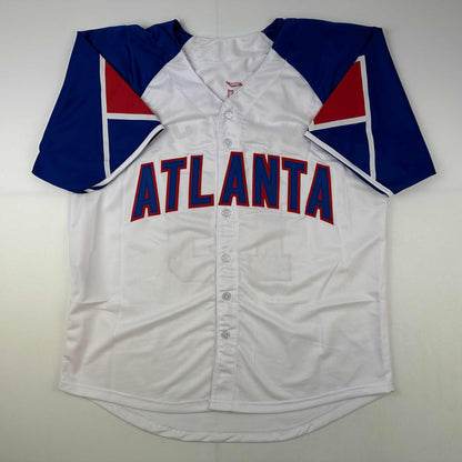 Facsimile Autographed Ronald Acuna Jr. Atlanta White Reprint Laser Auto Baseball Jersey Size Men's XL