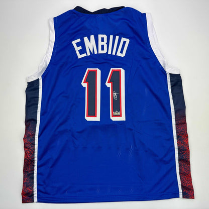 Facsimile Autographed Joel Embiid 2024 United States Team USA Blue Reprint Laser Auto Basketball Jersey Size Men's XL