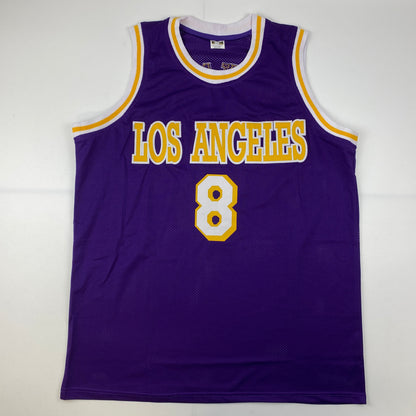 Facsimile Autographed Kobe Bryant #8 Los Angeles LA Purple Reprint Laser Auto Basketball Jersey Size Men's XL