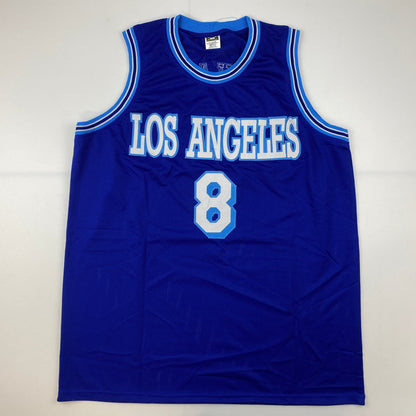 Facsimile Autographed Kobe Bryant #8 Los Angeles LA Retro Blue Reprint Laser Auto Basketball Jersey Size Men's XL