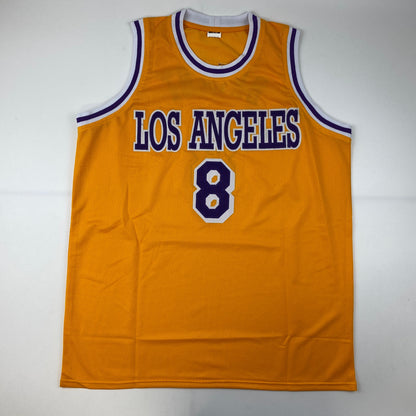 Facsimile Autographed Kobe Bryant #8 Los Angeles LA Yellow Reprint Laser Auto Basketball Jersey Size Men's XL