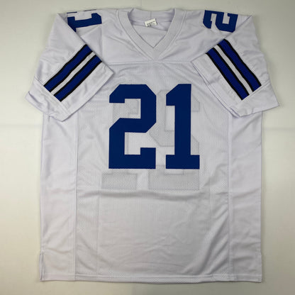 Facsimile Autographed Ezekiel Elliott Dallas White Reprint Laser Auto Football Jersey Size Men's XL