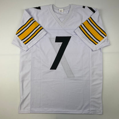 Facsimile Autographed Ben Roethlisberger Pittsburgh White Reprint Laser Auto Football Jersey Size Men's XL