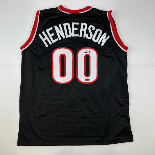 Facsimile Autographed Scoot Henderson Portland Black Reprint Laser Auto Basketball Jersey Size Men's XL