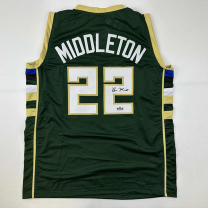 Facsimile Autographed Khris Middleton Milwaukee Green Reprint Laser Auto Basketball Jersey Size Men's XL