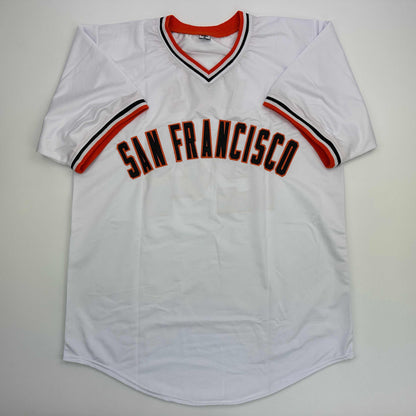 Facsimile Autographed Willie Mays San Francisco White Reprint Laser Auto Baseball Jersey Size Men's XL