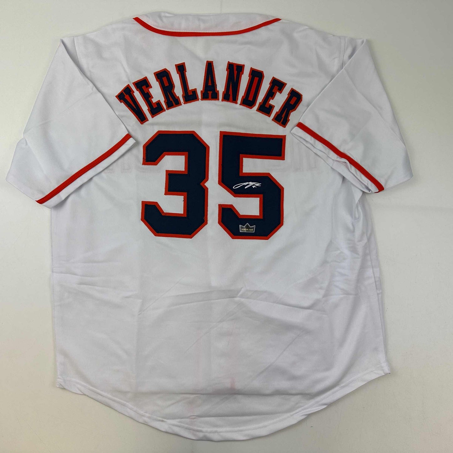 Facsimile Autographed Justin Verlander Houston White Reprint Laser Auto Baseball Jersey Size Men's XL