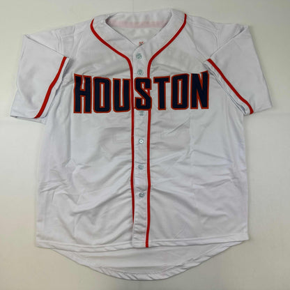 Facsimile Autographed Justin Verlander Houston White Reprint Laser Auto Baseball Jersey Size Men's XL