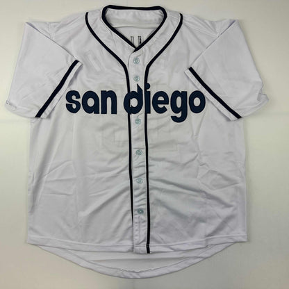 Facsimile Autographed Manny Machado San Diego White Reprint Laser Auto Baseball Jersey Size Men's XL