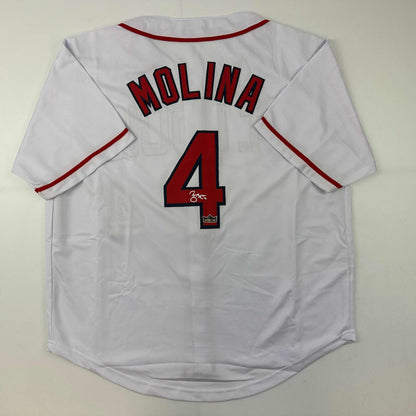Facsimile Autographed Yadier Molina St. Louis White Reprint Laser Auto Baseball Jersey Size Men's XL