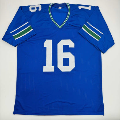 Autographed/Signed Tyler Lockett Seattle Blue Retro Football Jersey JSA COA