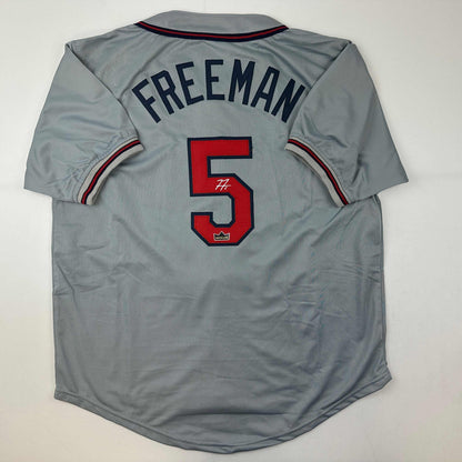 Facsimile Autographed Freddie Freeman Atlanta Grey Reprint Laser Auto Baseball Jersey Size Men's XL
