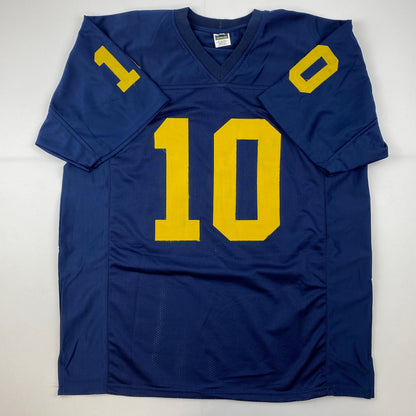 Facsimile Autographed Tom Brady Michigan Blue Reprint Laser Auto College Football Jersey Size Men's XL