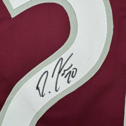 Framed Autographed/Signed Ross Colton 35x39 Colorado Maroon Hockey Jersey Beckett BAS COA