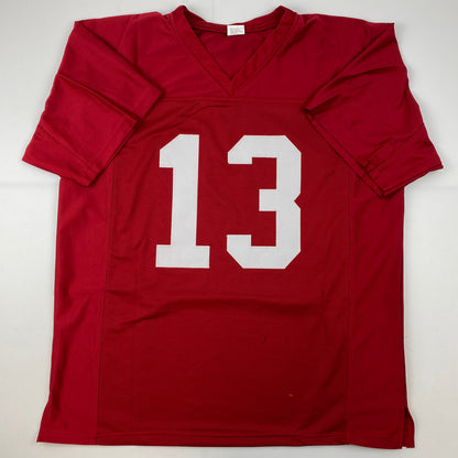 Facsimile Autographed Tua Tagovailoa Alabama Red Reprint Laser Auto College Football Jersey Size Men's XL