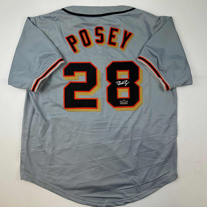 Facsimile Autographed Buster Posey San Francisco Grey Reprint Laser Auto Baseball Jersey Size Men's XL
