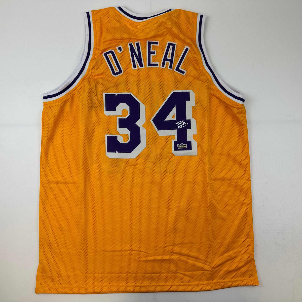 Facsimile Autographed Shaquille Shaq O'Neal Los Angeles LA Yellow Reprint Laser Auto Basketball Jersey Size Men's XL
