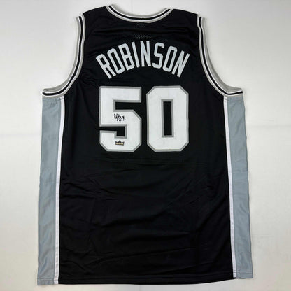 Facsimile Autographed David Robinson San Antonio Black Reprint Laser Auto Basketball Jersey Size Men's XL