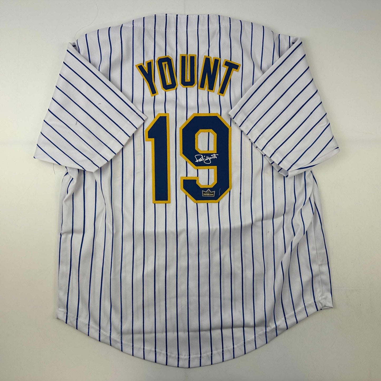 Facsimile Autographed Robin Yount Milwaukee Pinstripe Reprint Laser Auto Baseball Jersey Size Men's XL