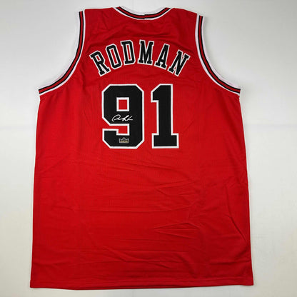Facsimile Autographed Dennis Rodman Chicago Red Reprint Laser Auto Basketball Jersey Size Men's XL