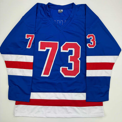Autographed/Signed Matt Rempe New York Blue Hockey Jersey Beckett BAS COA