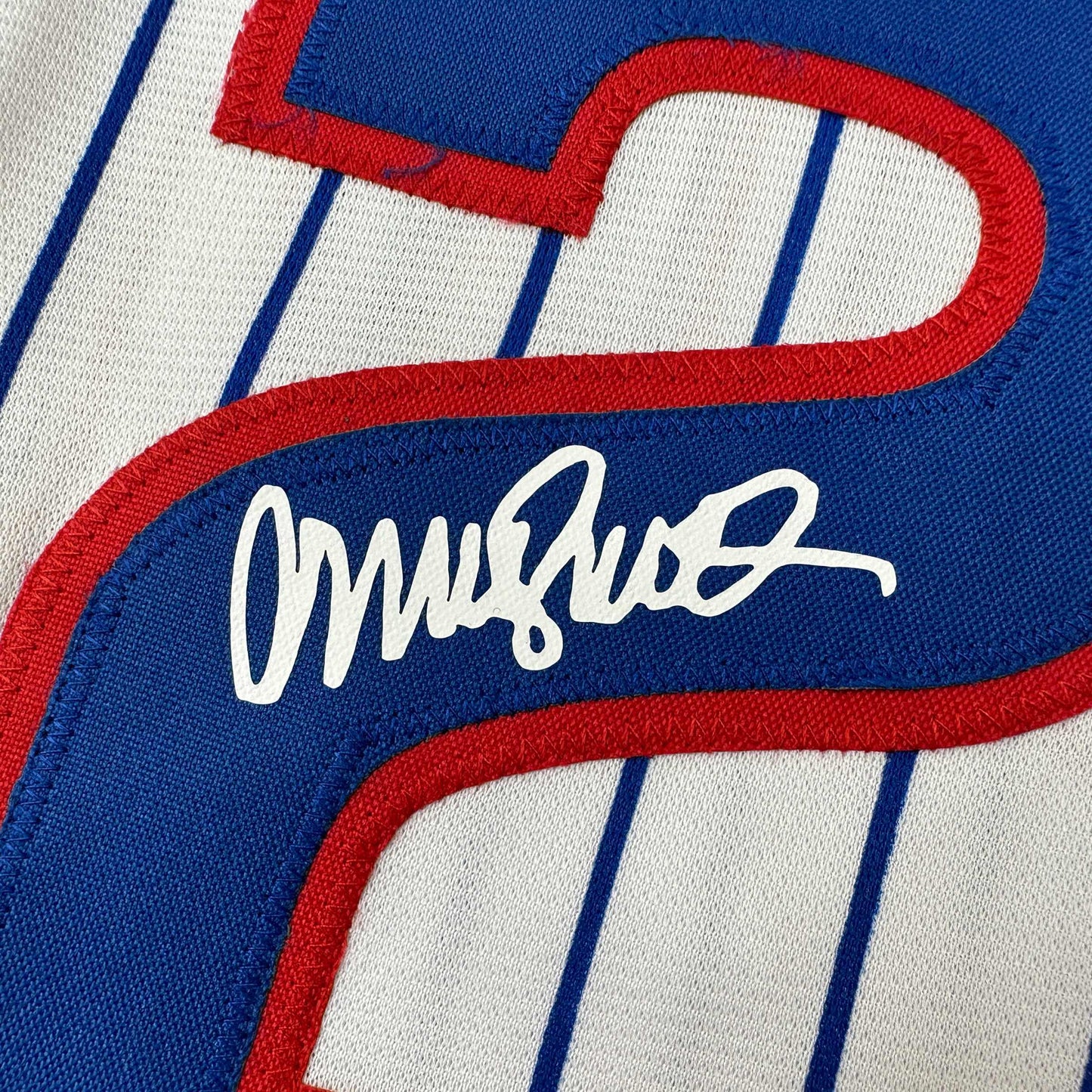 Facsimile Autographed Ryne Sandberg Chicago Pinstripe Reprint Laser Auto Baseball Jersey Size Men's XL