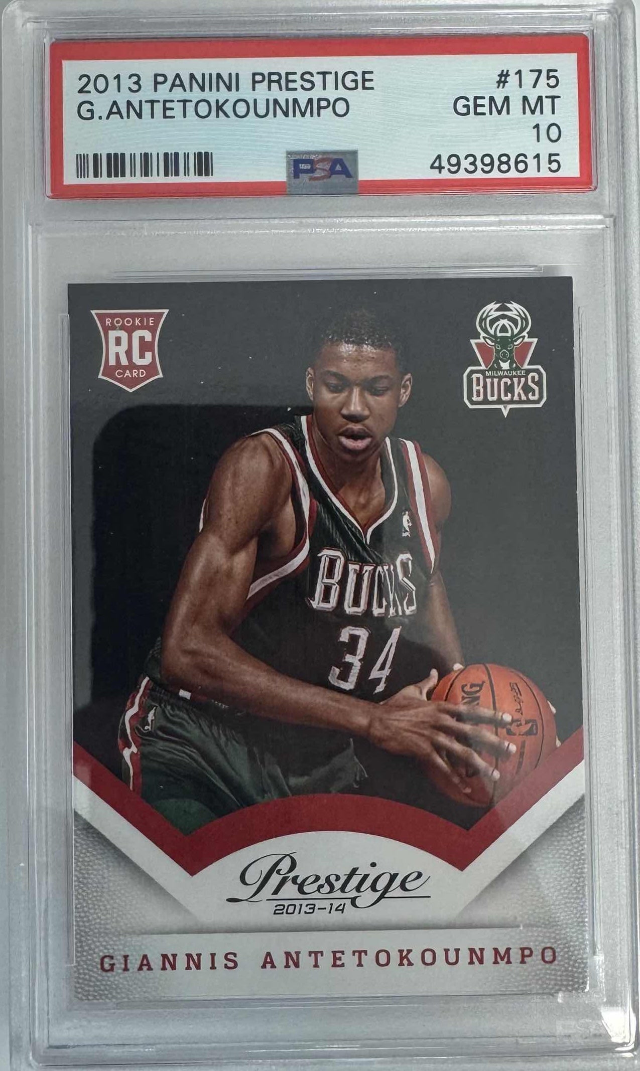 Graded 2013 Panini Prestige Giannis Antetokounmpo #175 Rookie RC Basketball Card PSA 10 Gem Mint