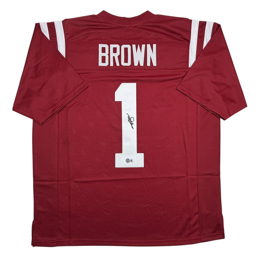 Autographed/Signed AJ A.J. Brown Ole Miss Red College Football Jersey Beckett BAS COA